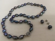 Conjunto de joyería para mujer, collar de perlas barrocas de 11mm, colores negro y gris, pendientes de tuerca de diamantes de imitación, perlas cultivadas AAA de agua dulce de 17 ''y 43cm 2024 - compra barato