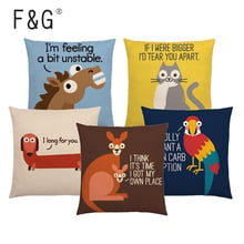 Funny Cartoon Animal Cushion Cover Dinosaur Kangaroo Bee Dachshund Shark Funny Letters Decorative Letters Sofa Pillowcase 2024 - buy cheap