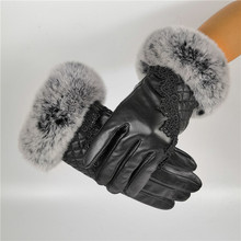 Women's Genuine Leather Gloves Soft Lined Touch Screen Spring Winter 100% Real Sheepskin Rabbit Fur 2024 - buy cheap