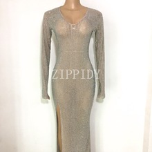 Sparkly Full Rhinestones Mesh Dress Evening Sexy Luxurious Stretch Dress Prom Birthday Celebrate Wedding Perspective Dress 2024 - buy cheap