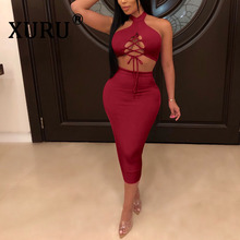 XURU Summer New Sexy Bandage Women's Dress Two-Piece Open Back Pencil Hot Sale Dress White Blue Black Burgundy Dress 2024 - buy cheap