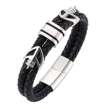 Creative Double Layer Black Braided Leather Bracelet Men Jewelry Punk Stainless Steel Magnetic Clasp Male Bracelet Bangle SP0079 2024 - buy cheap
