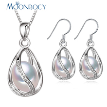 MOONROCY Cor Prata Cristal Simulado Pérola Colar e Brincos Dangle Set Jóias para Mulheres Meninas Presente Por Atacado Da Gota 2024 - compre barato