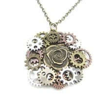 Collar con colgante de Rosa Steampunk, con engranajes artesanales, estilo antiguo, nuevo, 2018 2024 - compra barato