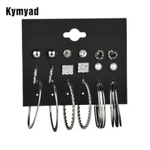 Kymyad-Conjunto de pendientes redondos geométricos para mujer, aretes de Color plateado, joyería de moda, aretes de cristal 2018 2024 - compra barato