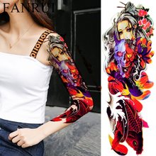 Long Lasting Japanese Geisha Watercolor Tattoo Cap Fish Arm Temporary Tattoo Women Full Shoulder Body Art Draw Flash Big Tatto 2024 - buy cheap