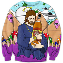 Cloudstyle 2021 moda masculina 3d sweatshirts engraçado dos desenhos animados jesus impressão 3d longsleeve crewneck harajuku pullovers topos fatos de treino 2024 - compre barato