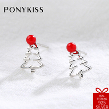 PONYKISS Romantic S925 Sterling Silver Christmas Tree Hollow Stud Earrings Pearl Women Sweet Accessories Birthday Lover Gift 2024 - buy cheap