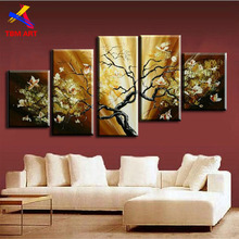 5Panels Canvas Set Painting The Flowers In Blossom   Real Handmade Modern Abstract  Oil Painting On Canvas Wall Art ,Gift Z040 2024 - buy cheap