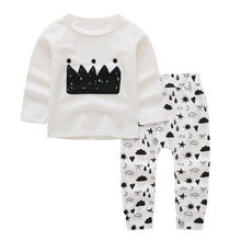 New 2020 Autumn Baby Boys Girls Clothing Sets Infant Clothes Suits 2pcs white Crown printing Cotton Long Sleeve Top+Pants Outfit 2024 - buy cheap