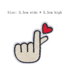 Free shipping hand with red heart 5.5cm wide embroidery badge iron on sew on emblemas for DIY clothing sleeve left chest bags 2024 - buy cheap