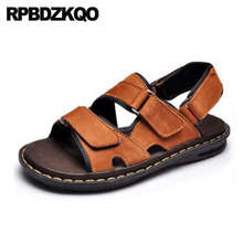 Waterproof Large Size Leather Fashion Casual Slides Shoes Water 46 Roman Brown Big Men Gladiator Sandals Summer Slippers Slip On 2024 - buy cheap