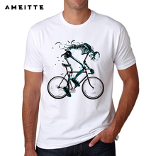 Camiseta de motorista con calavera divertida para hombre, camisa con estampado de bicicleta de alta calidad, camisetas de manga corta para Fitness, novedad de 2019 2024 - compra barato