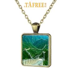 TAFREE Famous Chinese Scenery The Great Wall Art Picture Square Necklace Antique Bronze Plated Glass Cabochon Dome Jewelry CC01 2024 - buy cheap