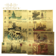 Wishonor 8Pcs/Lot Russia Colored Banknotes 5 10 50 100 500 1000 5000 Rouble Banknote in 24K Gold Plated Paper Money For Gifts 2024 - buy cheap