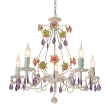 Korean Garden Flower Lamp Girl Princess Room Lamp Romantic Purple Crystal Bedroom Lamp Restaurant Wrought Iron Rose Chandelier 2024 - buy cheap