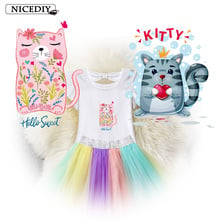 Nicediy Iron on Transfers For Clothes T-Shirt Lovely Cat Animal Patches Heart Transfers Stickers For Girl Kids DIY Clothes Badge 2024 - buy cheap