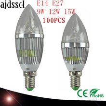 Bombilla LED para candelabro, lámpara de vela E14, E27, 9W, 12W, 15W, cálida/natural/CoolWhite, regulable, 110V220V, ROHS, 100X 2024 - compra barato