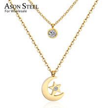 ASONSTEEL Moon Pendant Necklaces Stainless Steel Gold/Silver Color Double Chain Necklace Statement Jewelry Wholesale Party Gift 2024 - buy cheap