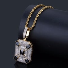 AAA+ CZ Pave Ice Out Bling Golden Square Luxury Men Pendants Necklace with Black Natural Stone Men's Hip Hop Rapper Jewelry 2024 - buy cheap