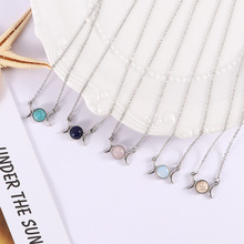 Women Fashion Crystal Crescent Silver Chain Moon/Sun Pendant Natural Stone Opal Necklace Choker Jewelry 2024 - buy cheap