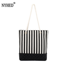 NYHED  Women Canvas bohemian style striped Shoulder Beach Bag Female Casual Tote Shopping Big Bag floral shoulder Bags 2024 - buy cheap