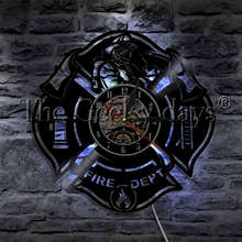  Fire Department Sign Silhouette Vinyl Record Wall Clock Modern Wall Lamp Firefighter Helmet Axe Home Decor Wall Watch Art 2024 - buy cheap