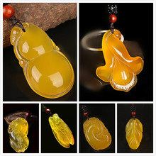 Fine carved natural yellow cicada golden gourd pendant with a red bead and palm rope necklace, JADES jewelry gifts 2024 - buy cheap