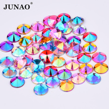 Стразы для ногтей JUNAO 4 5 6 10 мм, Разноцветные кристаллы, акриловые стразы с плоской задней стороной, круглые хрустальные камни, бусины для скрапбукинга одежды 2024 - купить недорого