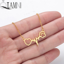 QIAMNI Cute Cats Dogs Paw Footprint Heart Heartbeat ECG Pendant Necklace Jewelry Birthday Gift for Women Fashion Accessories 2024 - buy cheap