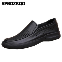 Genuine Leather New Black 46 Real 2021 Slip On Hollow Out Creepers Casual Plus Size Breathable Designer Men Summer Shoes Comfort 2024 - buy cheap