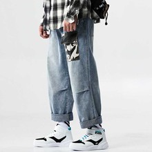 Уличная одежда, шаровары, мужские Свободные мешковатые джинсовые штаны, синие брюки в стиле хип-хоп, брюки-карго, Мужская одежда, большие размеры, эластичная резинка на талии 2024 - купить недорого