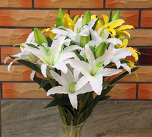 Новый яркий цветок лилии, 4 головки, искусственная лилия, шелк, декоративный цветок, настоящее прикосновение, свадебный букет, украшение, 5 видов цветов 2024 - купить недорого