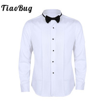 Мужская приталенная рубашка TiaoBug, однотонная Повседневная рубашка под смокинг с длинным рукавом и галстуком-бабочкой, белая деловая рубашка для свадебной вечеринки 2024 - купить недорого