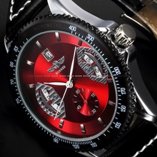Brand New Winner Fashion Leather Band Stainless Steel Skeleton Watches Men's Automatic Mechanical Date Black Luxury Wrist Watch 2024 - buy cheap