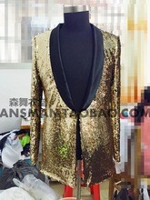 S-5xl ! 2021 Men's New Fashion Slim Dj Singer Bigbang Golden Sequins Blazer Suit Costumes Men Clothing Formal Dress 2024 - buy cheap