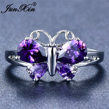 Anillo con forma de mariposa para mujer, sortija de boda con piedras de gota de agua de cristal Multicolor, joyería de circón azul púrpura 2024 - compra barato