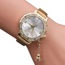 2018 Hot sale Women Quartz Wrist The Eiffel Tower Rhinestone pendant Wrist Watch Female Clock relogio feminino 2024 - buy cheap