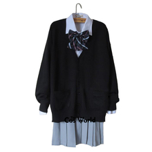 Uniforme de escuela secundaria de estilo Preppy, cárdigan negro con cuello en V, Falda plisada gris, trajes de camisa, Japón JK, Invierno 2024 - compra barato
