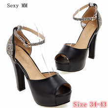 Ankle Strap Platform Pumps Women Peep Toe High Heels Party Gladiator Sandals Woman High Heel Shoes Plus Size 34-40.41.42.43 2024 - buy cheap