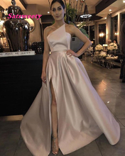 Sexy Champagne Stain Prom Dresses 2020 hot Long Sleeve Beaded Long Evening Gowns Formal Maid Of Honor plus size 2024 - buy cheap