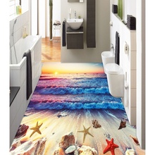3D pvc flooring wall sticker Colorful sunset beach water waves  floor stickers Lotusf bathroom flooring painting photo wallpaper 2024 - buy cheap