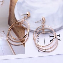 European Irregular Multi-layer Geometric Circles Drop Earrings for Women Hollow Round Long Earrings Fashion Jewelry Party 2024 - buy cheap