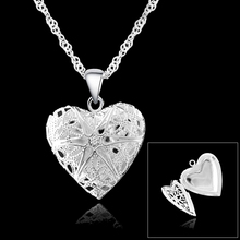 Promoción venta al por mayor Collar de plata de ley 925 collar cadenas forma de corazón caja abierta marco colgante de plata 2024 - compra barato