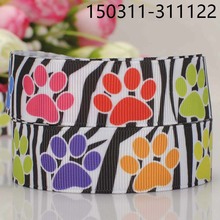 free shipping 50 yards 7/8 " 22mm colorful dog paw pattern printed grosgrain tape ribbon DIY handmade 2024 - buy cheap