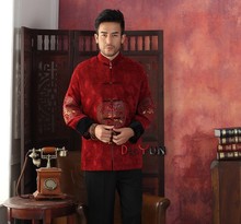 High Quality Red Chinese Tradition Middle-aged Men's Jacket Long sleeve Embroider Dragon Coat Tang Suit S M L XL XXL XXXL 2024 - buy cheap