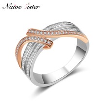 2 Tone Intertwined Crossover Statement Ring for Women Ladies Rose Gold Color Engagement Rings Love Gifts CZ Jewelry Fashion 2024 - buy cheap