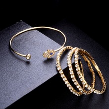 Paquete de 4 piezas de pulsera elástica con diamantes de imitación y diseño de Palma, brazalete femenino bruñido en tono dorado, bransoletka 2024 - compra barato