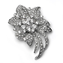 2.75" Rhodium Silver Plated Clear Rhinestone Crystal Diamante Wedding Flower Bouquet Brooch 2024 - buy cheap