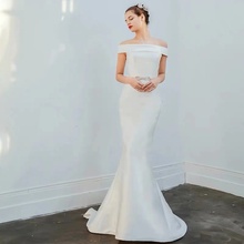 Gorgeous White Ivory Wedding Dresses Off The Shoulder Mermaid Bridal Dresses Diamonds Sashes Bow Back 2019 Vestido De Noiva 2024 - buy cheap